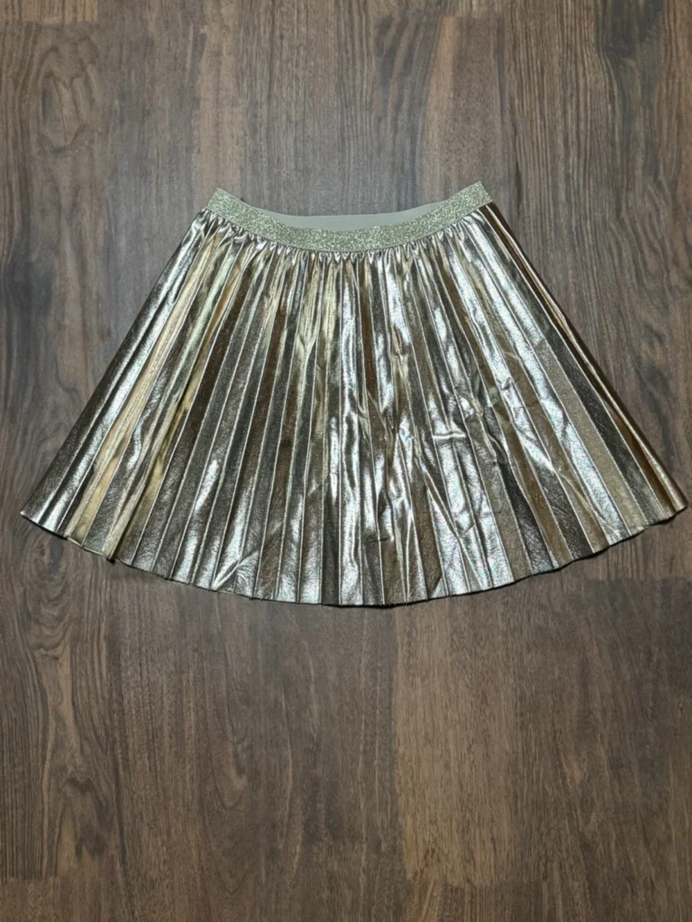 NWT CREWCUTS Metallic Gold Faux Leather Pleated Skirt w Sparkle Elastic Size XL